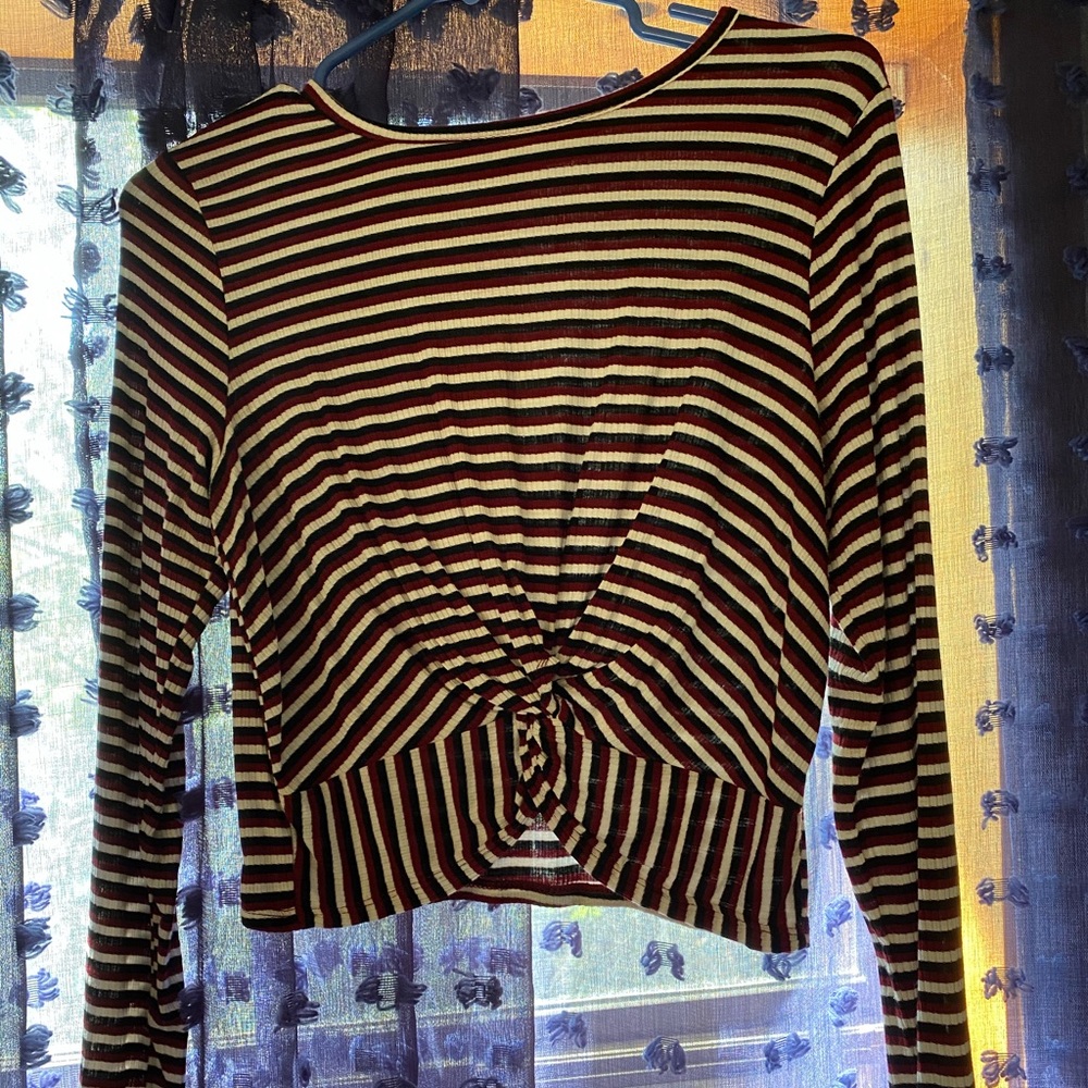 Long Sleeve Knot Striped Shirt